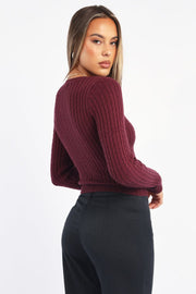 Red Cable Knit Top Long Sleeve
