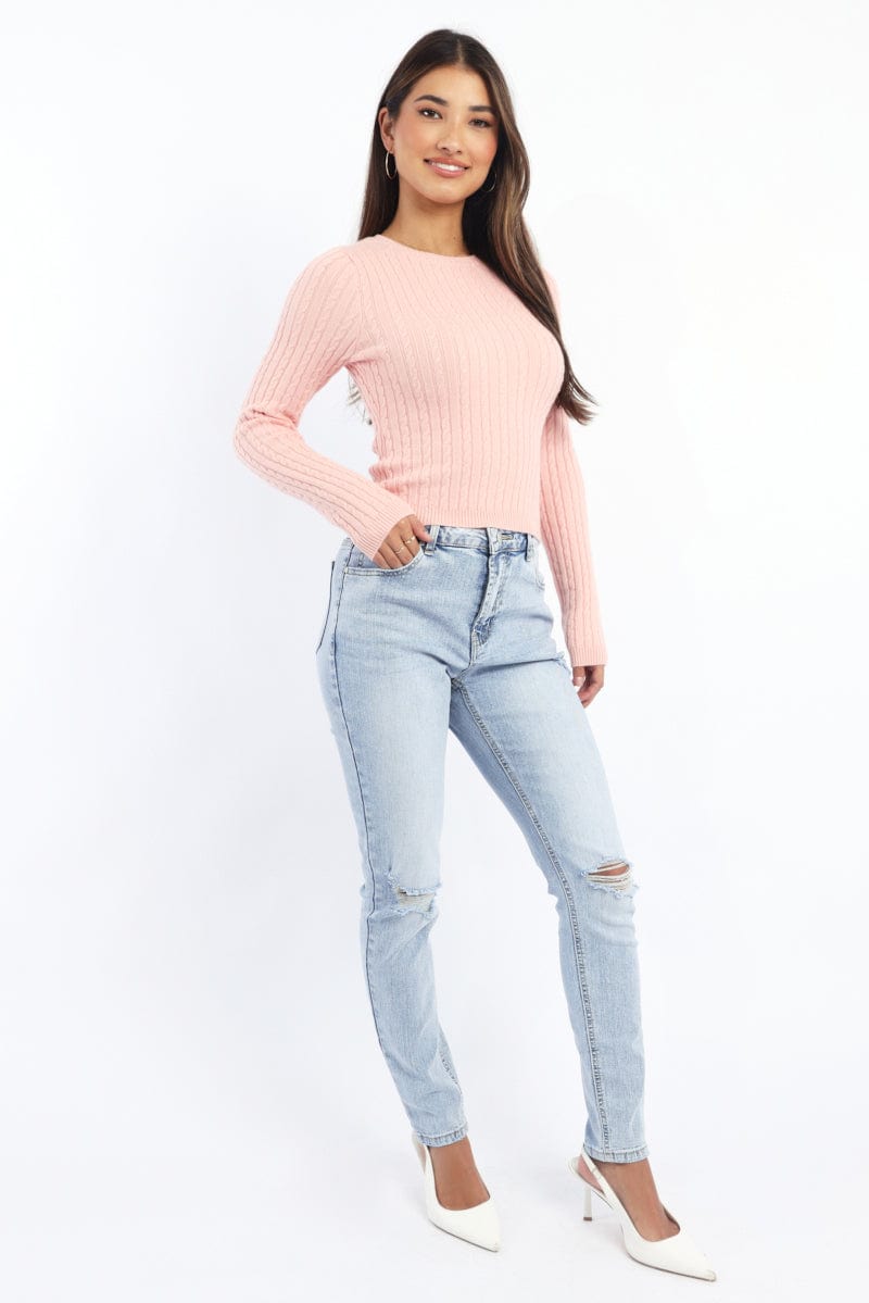 Peach Cable Knit Top Long Sleeve