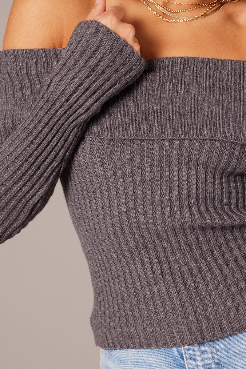 Grey Knit Top Long Sleeve