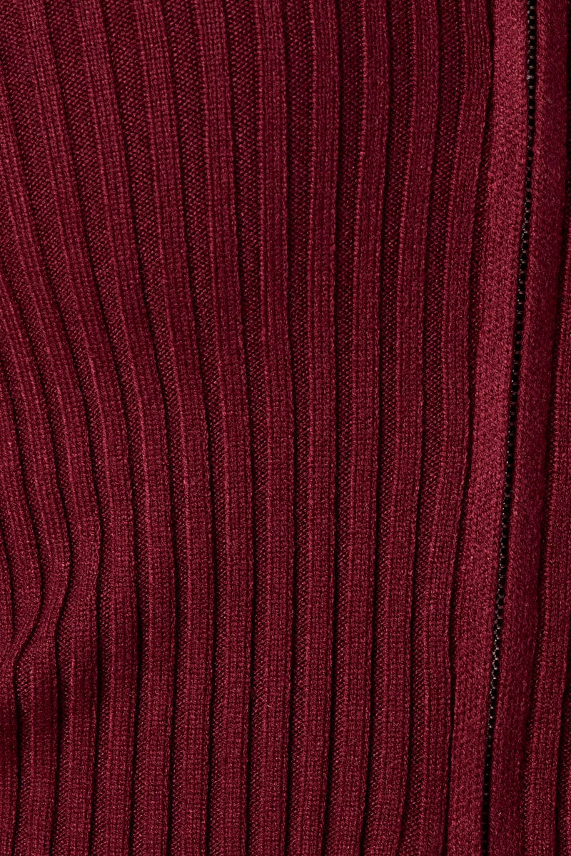 Red Off Shoulder Knit Top Long Sleeve