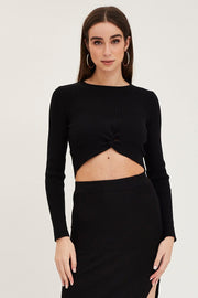 Black Knit Top Long Sleeve Crop