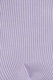 Purple Knit Top Long Sleeve Front Knot Detail Crop