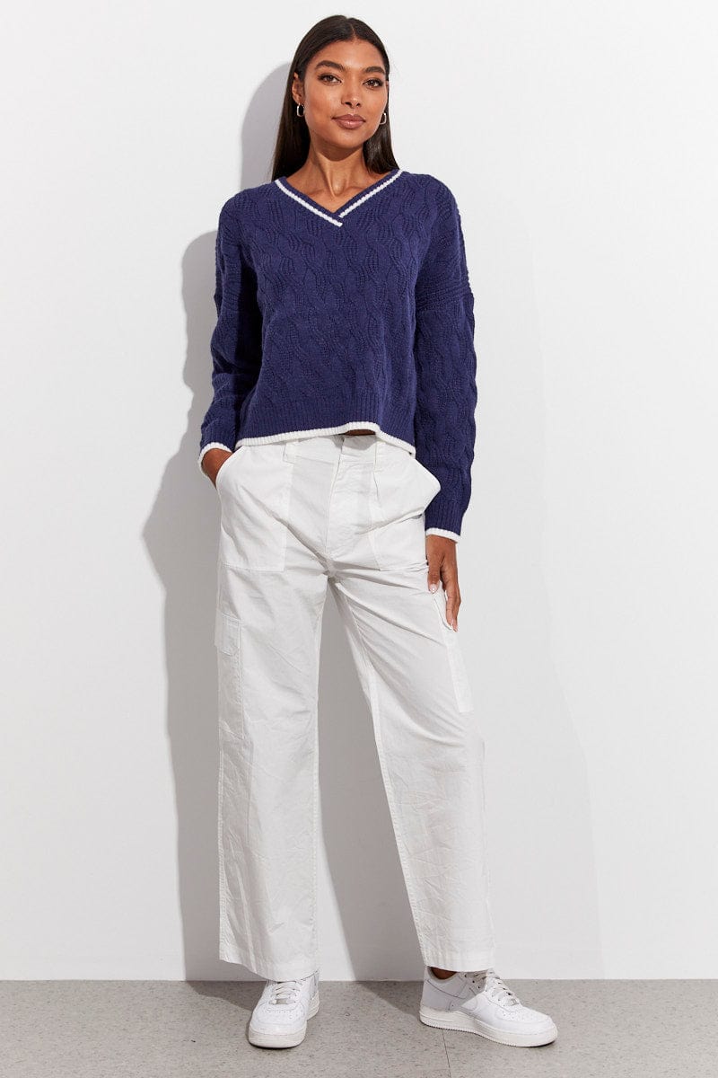Blue Sweater Long sleeve V neck