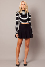 White Stripe Knit Top Long Sleeve Shrug and Cami Set