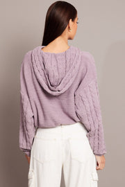 Purple Cable Knit Top Long Sleeve Hoodie