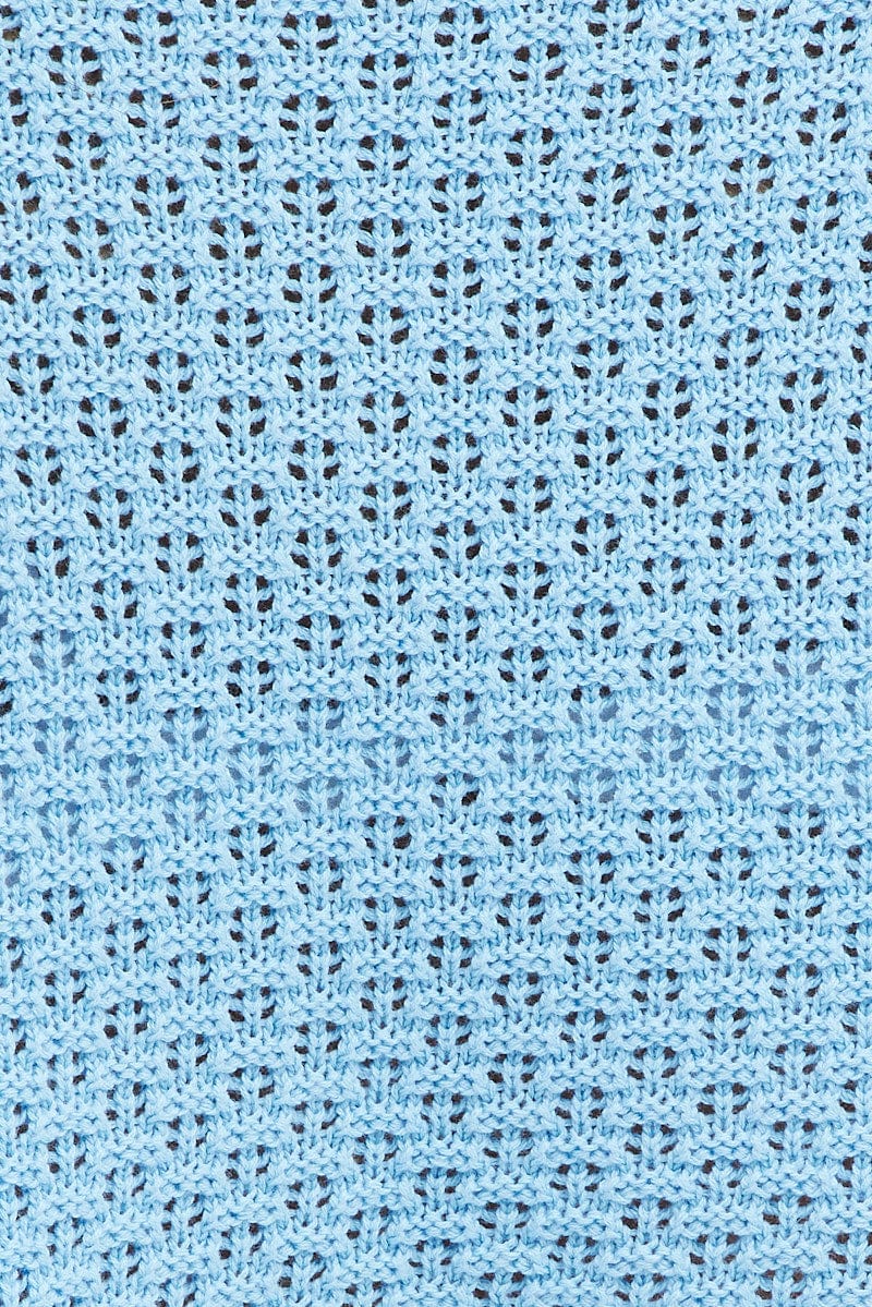 Blue Crochet Knit Top Collared