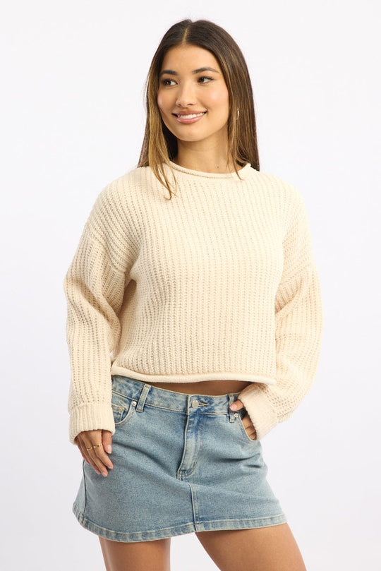 White Chenille Knit Jumper Long Sleeve