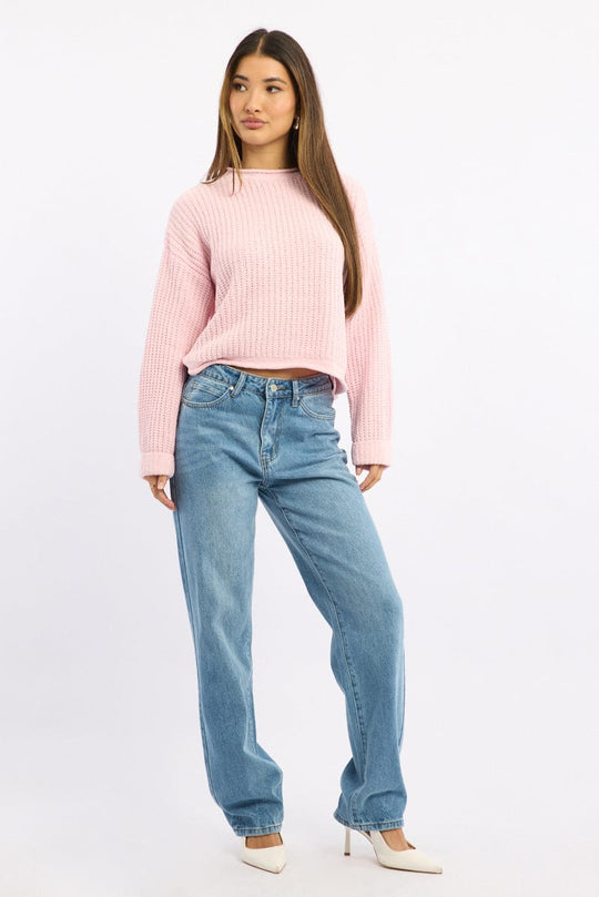 Pink Chenille Knit Jumper Long Sleeve