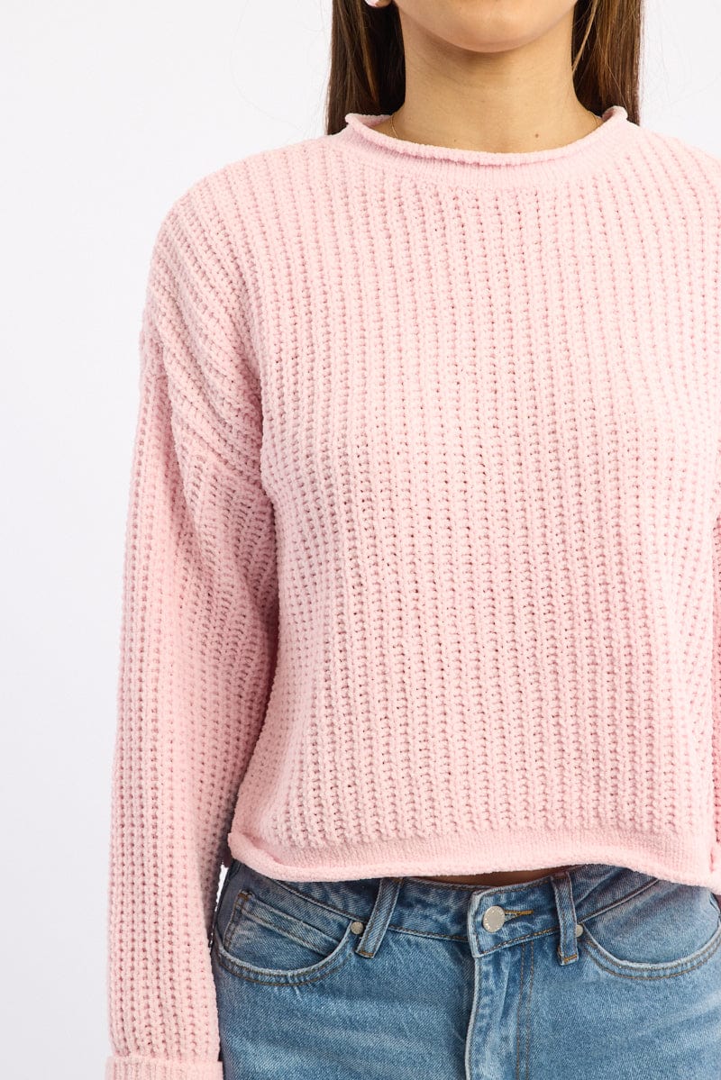 Pink Chenille Knit Jumper Long Sleeve