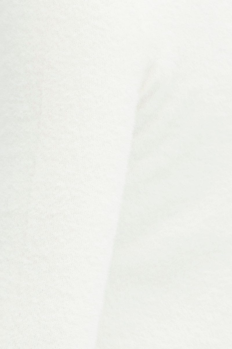 White Knit Top Long Sleeve Square Neck