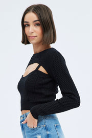 Black Cable Knit Shrug And Singlet Top Long Sleeve