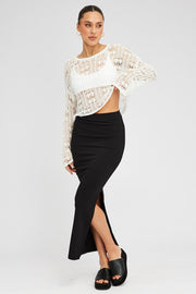 White Knit Top Long SLeeve Crew Neck