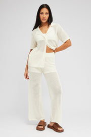 White Collar Knit Top Short Sleeve