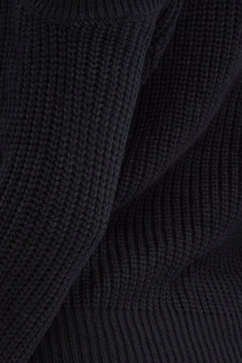 Black Knit Top Long Sleeve Cut Out