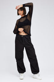 Black Oversized Knit Top Crew Neck