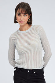 Grey Knit Top Long Sleeve Crew Neck