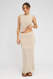Beige Crochet Knit Tank Top