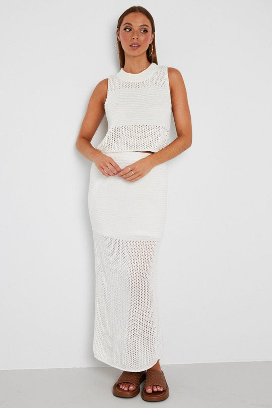 White Crochet Knit Tank Top