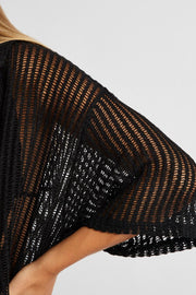 Black Collar Knit Top Short Sleeve