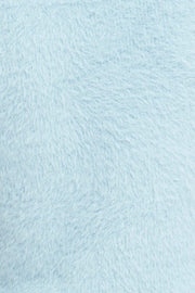 Blue Fluffy Knit Top Short Sleeve Crew Neck