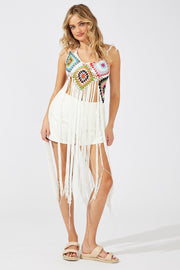 White Crochet Knit Top Tassel