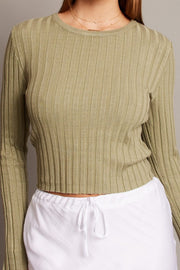 Green Crop Jumper Boat Neck Long Sleeve