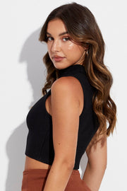 Black Knit Top Ribbed High Neck