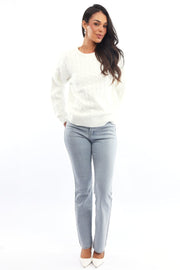 White Knit Jumper Long Sleeve Cable