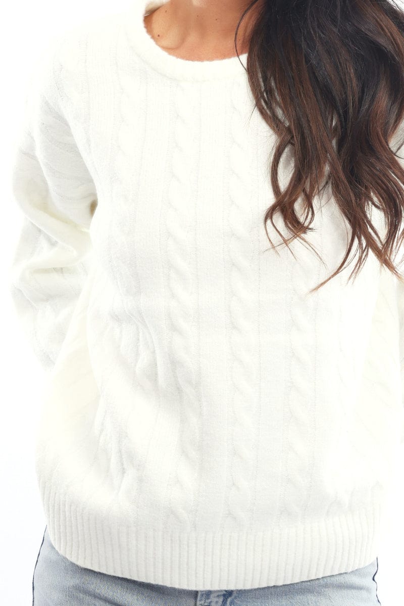 White Knit Jumper Long Sleeve Cable