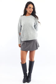 Grey Knit Jumper Long Sleeve Cable