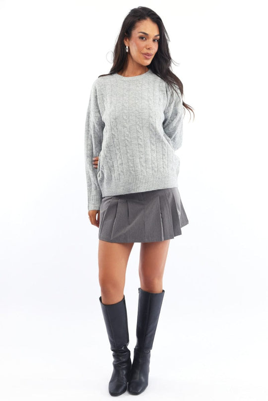 Grey Knit Jumper Long Sleeve Cable