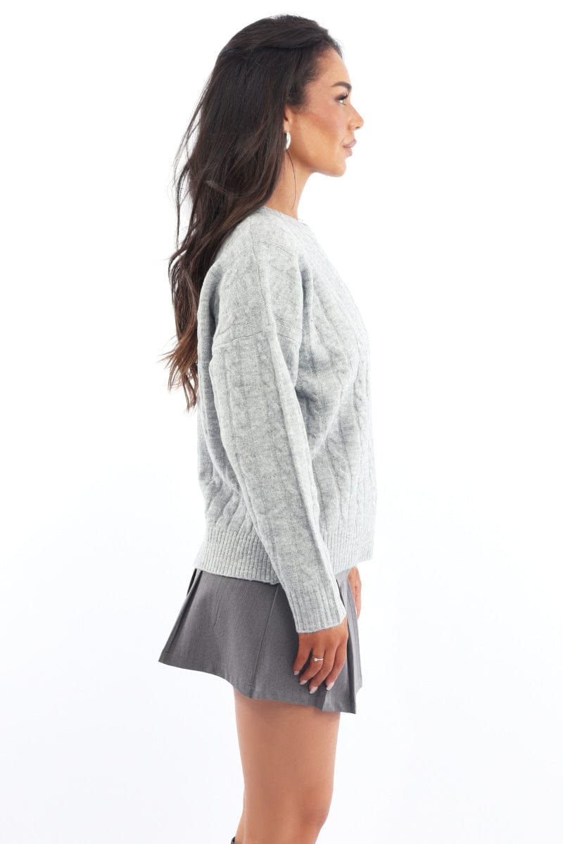 Grey Knit Jumper Long Sleeve Cable