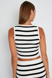 Black Stripe Knit Tank Top Crew Neck