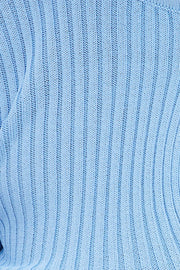 Blue Knit Top Cut Out Long Sleeve Ribbed