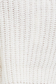 White Knit Top Round Neck Long Sleeve Crop