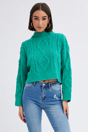 Green Cable Knit Jumper Long Sleeve
