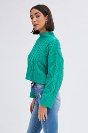 Green Cable Knit Jumper Long Sleeve