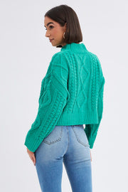 Green Cable Knit Jumper Long Sleeve
