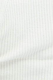 White Knit Top Sweet Heart Neck Volume Sleeve Crop