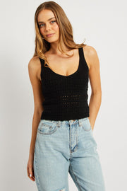 Black Fashion Knit Top Sleeveless