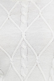 White Knit Jumper Long Sleeve Cabled Crop