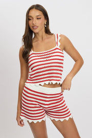 Red Stripe Crochet Knit Top