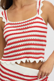Red Stripe Crochet Knit Top
