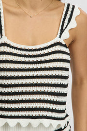 Black Stripe Crochet Knit Top