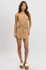 Beige Crochet Knit Tank Top