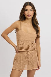 Beige Crochet Knit Tank Top