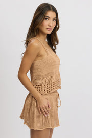Beige Crochet Knit Tank Top