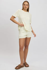 White Knit Top Short Sleeve Crew Neck