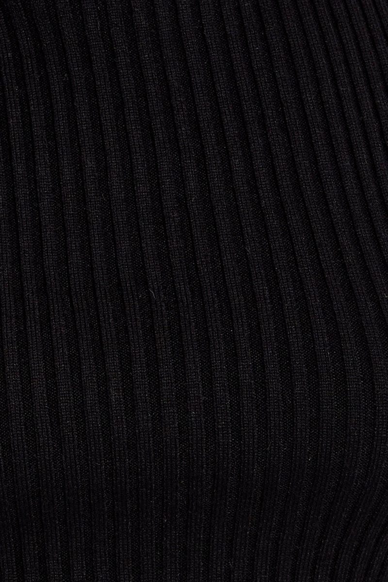 Black Knit Top Sleeveless Roll Neck Crop