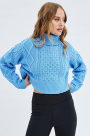 Blue Cable Knit Jumper Turtle Neck